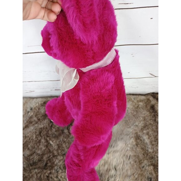 Plush Fuchsia Teddy Bear With Sheer White‎ Ribbon Bow 15 Inches - Picture 4 of 5